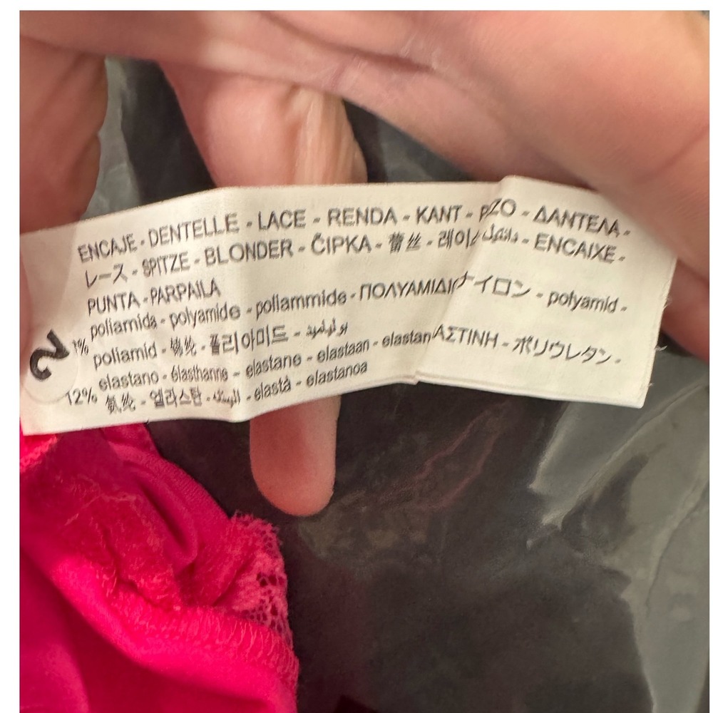 Zara Womens Hot Pink Lace Trim Bodysuit Sleeveless V-Neck Snap Crotch Small New - Picture 7 of 7